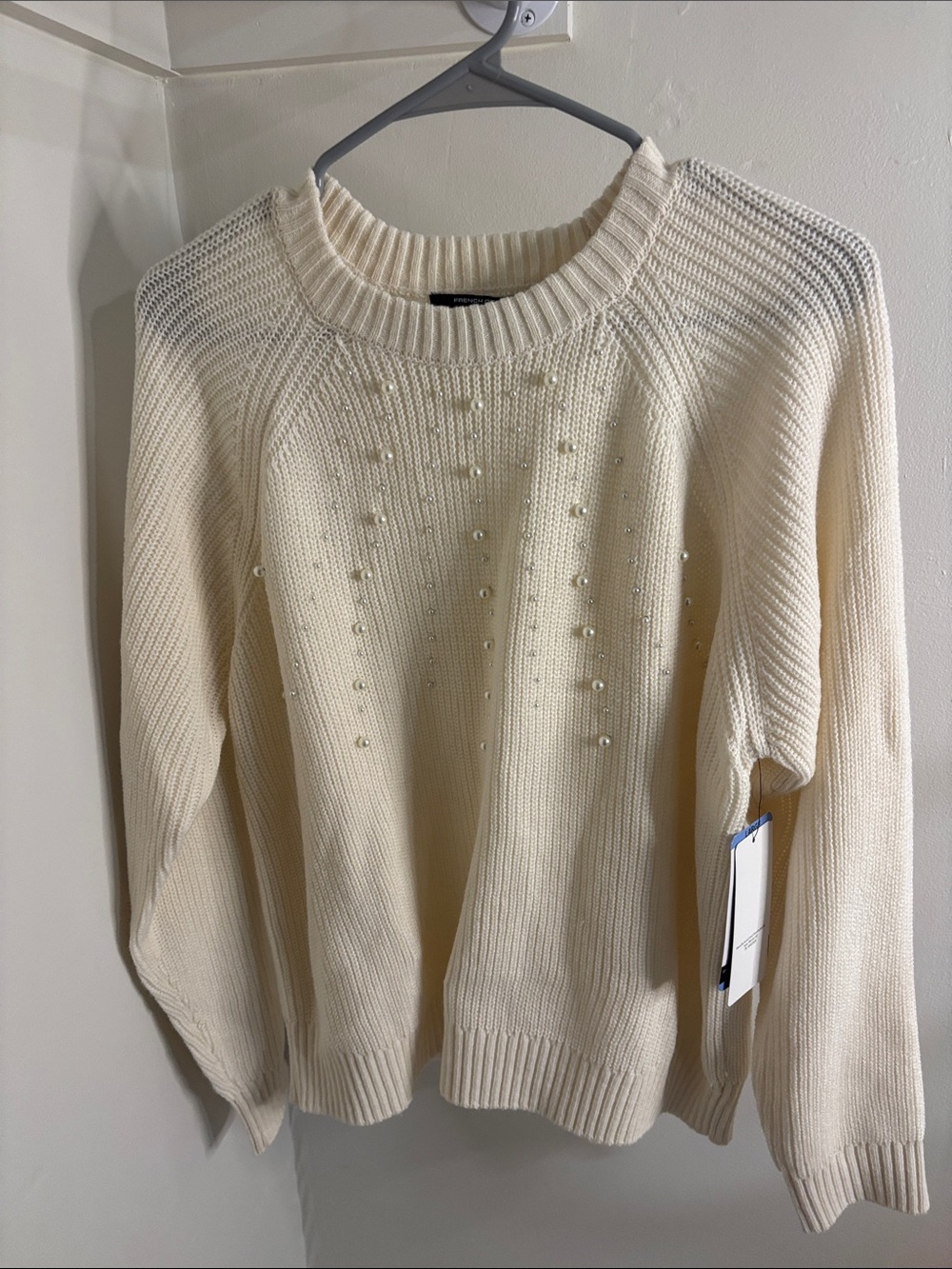 French Connection Cream Pearl-Trim Crewneck Sweater